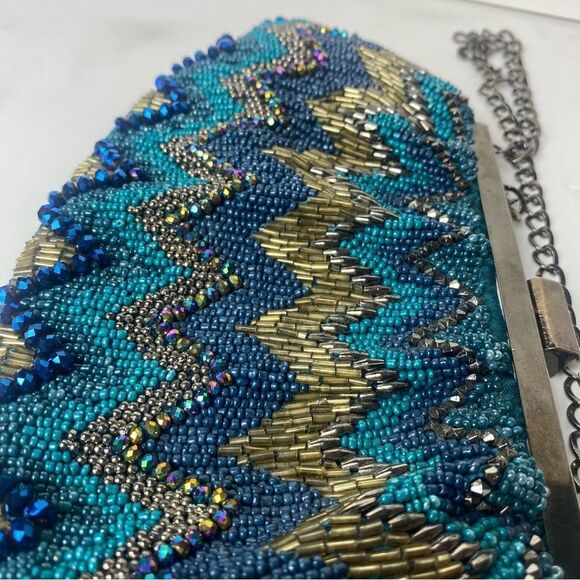 Chico's Beaded Blue/Green Tone Purse/Clutch - Picture 9 of 13